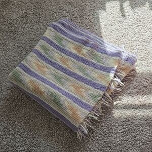 Striped Crochet Blanket with Fringe